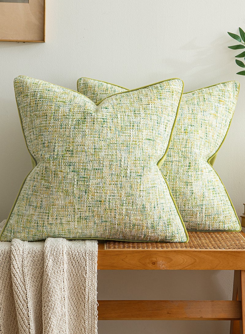 a moment Green Reversible Pillow Covers 2 Pack - Farmhouse Chenille Throw Pillows, Neutral Textured Decorative Throw Pillow Covers with Border for Couch Sofa Bed (45x45 CM, No Insert) - Image 1